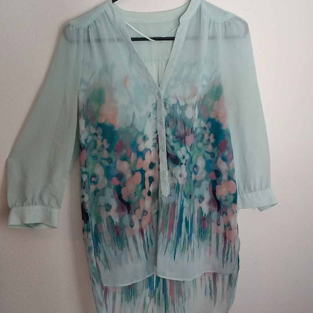 Sheer quarter sleeve blouse